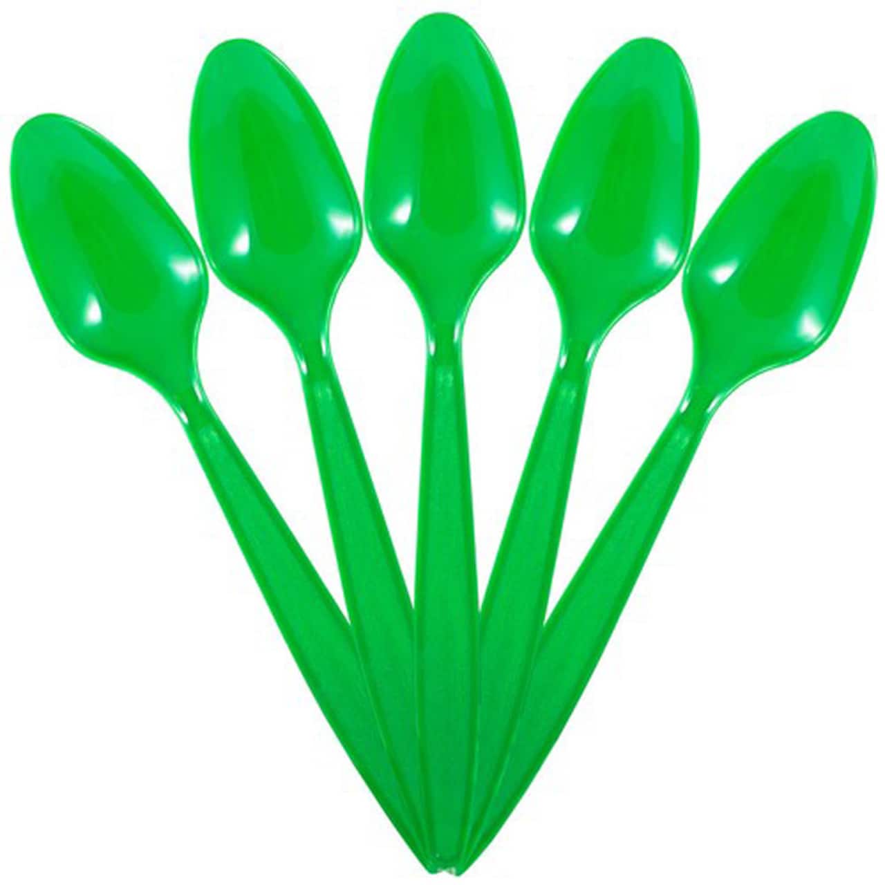 JAM Paper Green Big Party Pack Plastic Disposable Spoons, 100ct.